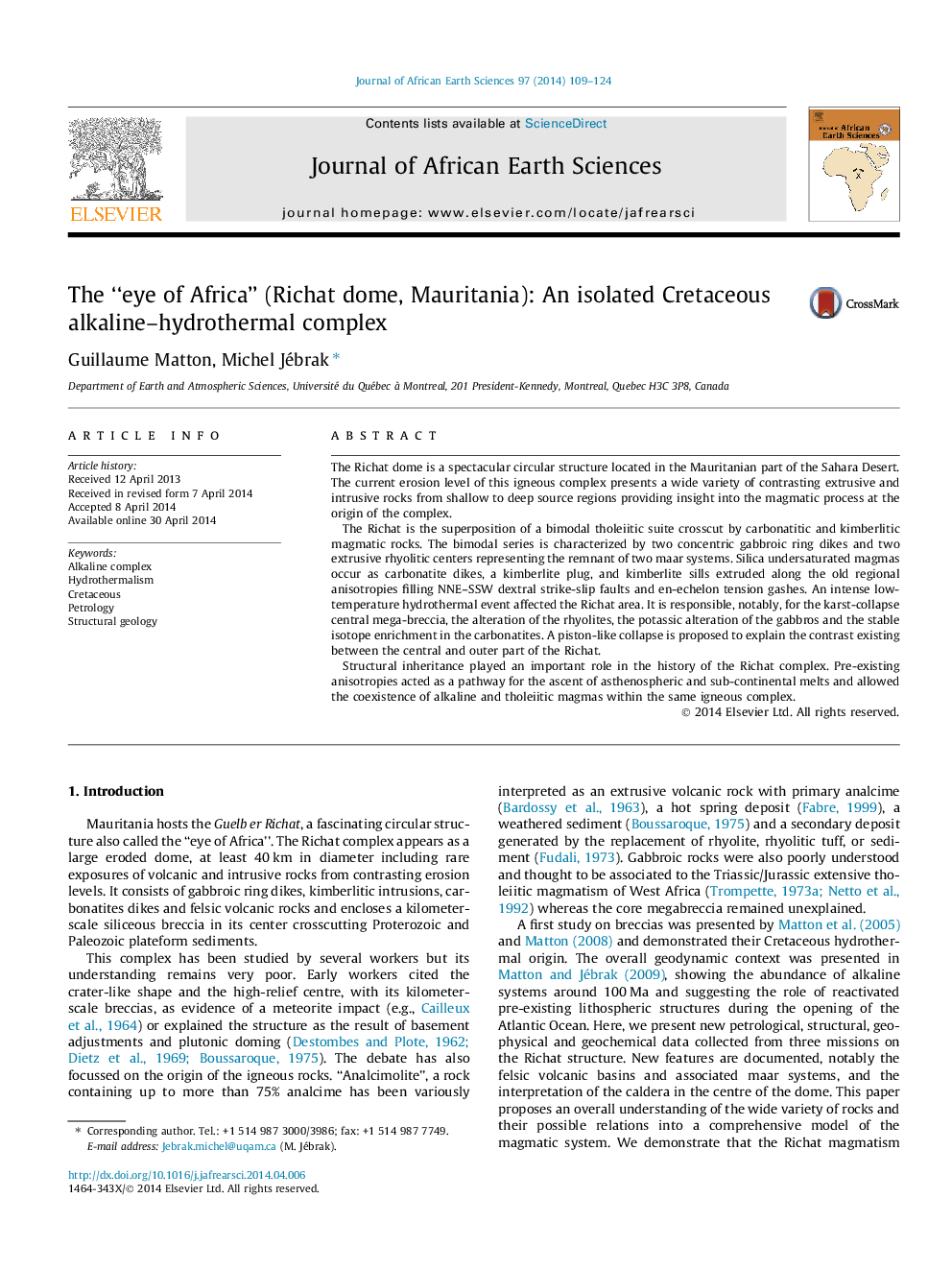 The “eye of Africa” (Richat dome, Mauritania): An isolated Cretaceous alkaline–hydrothermal complex