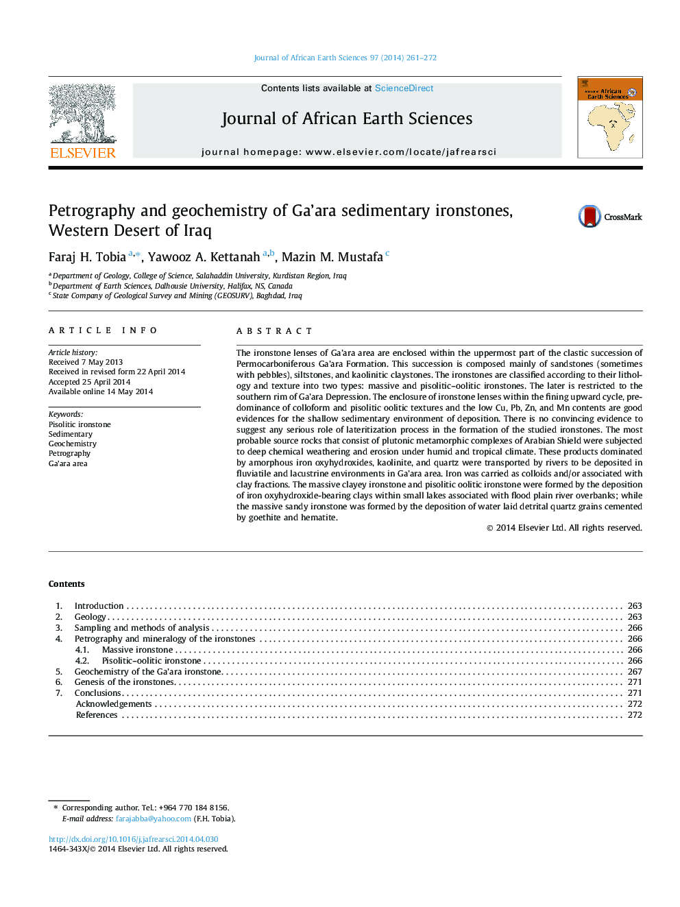 Petrography and geochemistry of Ga’ara sedimentary ironstones, Western Desert of Iraq