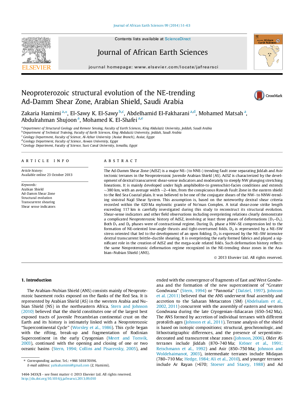 Neoproterozoic structural evolution of the NE-trending Ad-Damm Shear Zone, Arabian Shield, Saudi Arabia