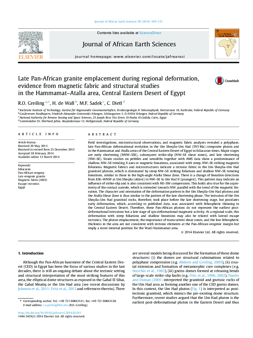 Late Pan-African granite emplacement during regional deformation, evidence from magnetic fabric and structural studies in the Hammamat–Atalla area, Central Eastern Desert of Egypt