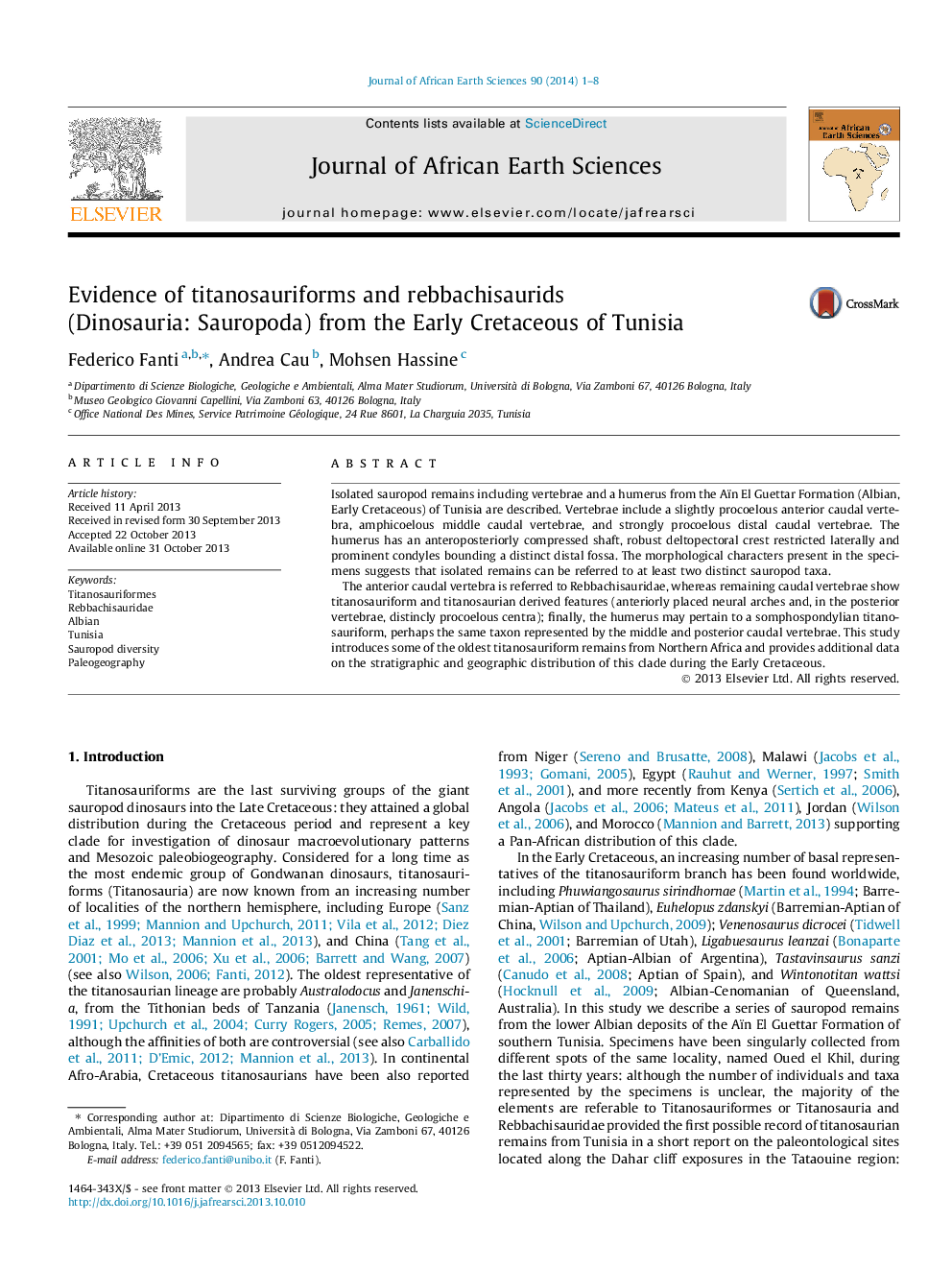 Evidence of titanosauriforms and rebbachisaurids (Dinosauria: Sauropoda) from the Early Cretaceous of Tunisia