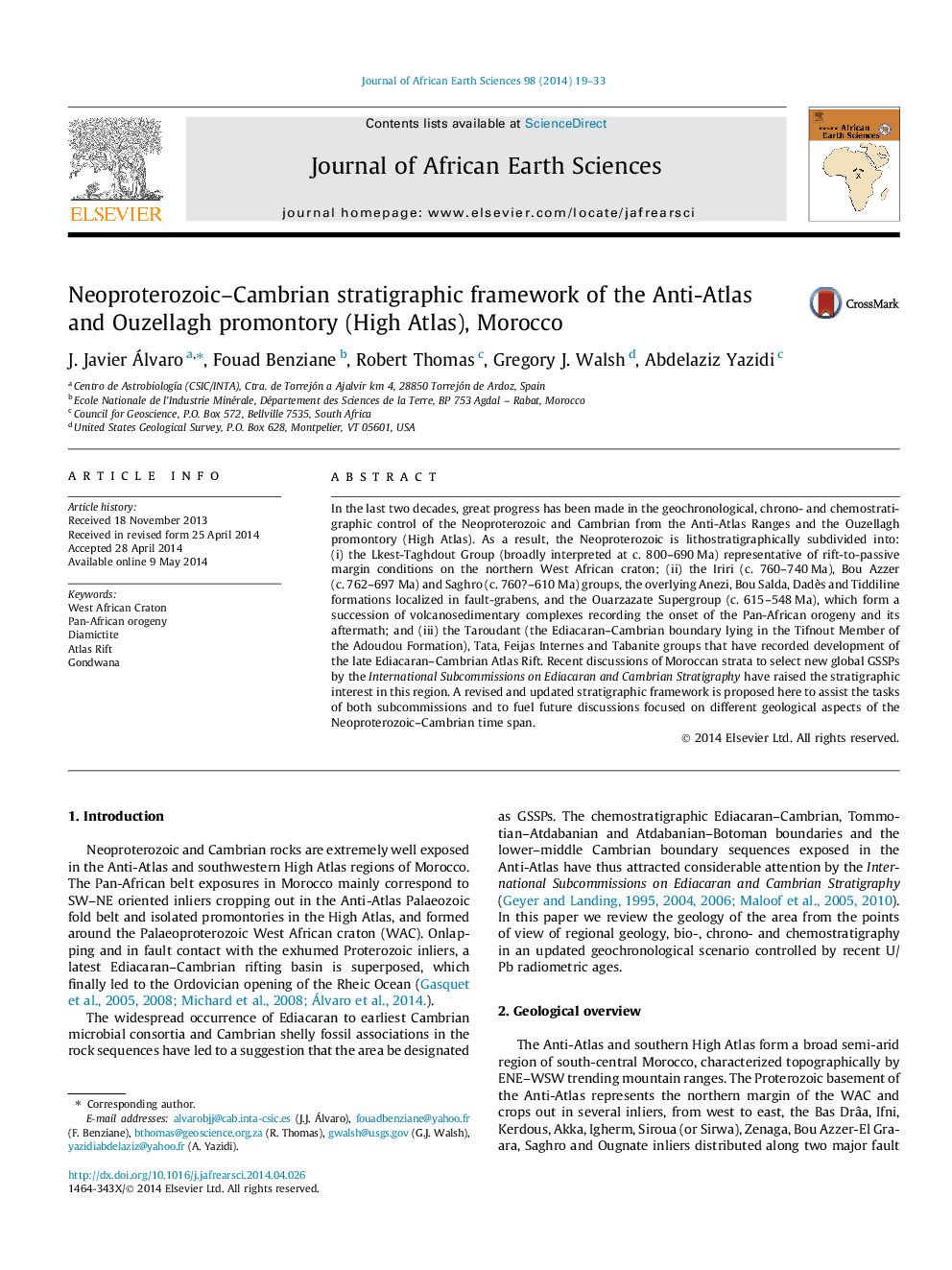 Neoproterozoic-Cambrian stratigraphic framework of the Anti-Atlas and Ouzellagh promontory (High Atlas), Morocco