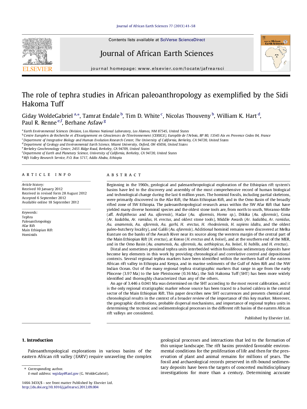 The role of tephra studies in African paleoanthropology as exemplified by the Sidi Hakoma Tuff