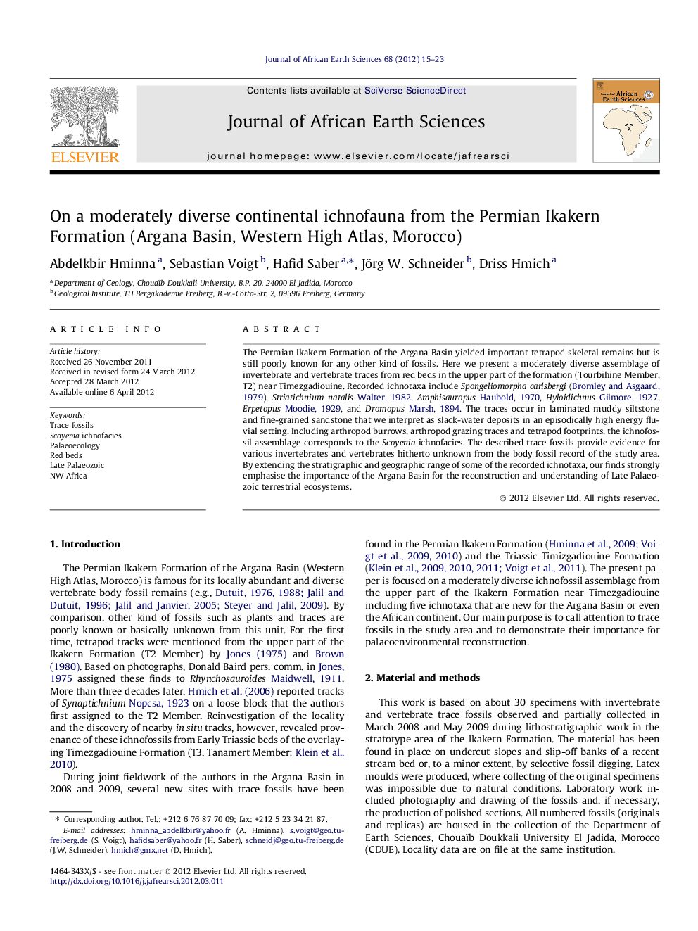 On a moderately diverse continental ichnofauna from the Permian Ikakern Formation (Argana Basin, Western High Atlas, Morocco)