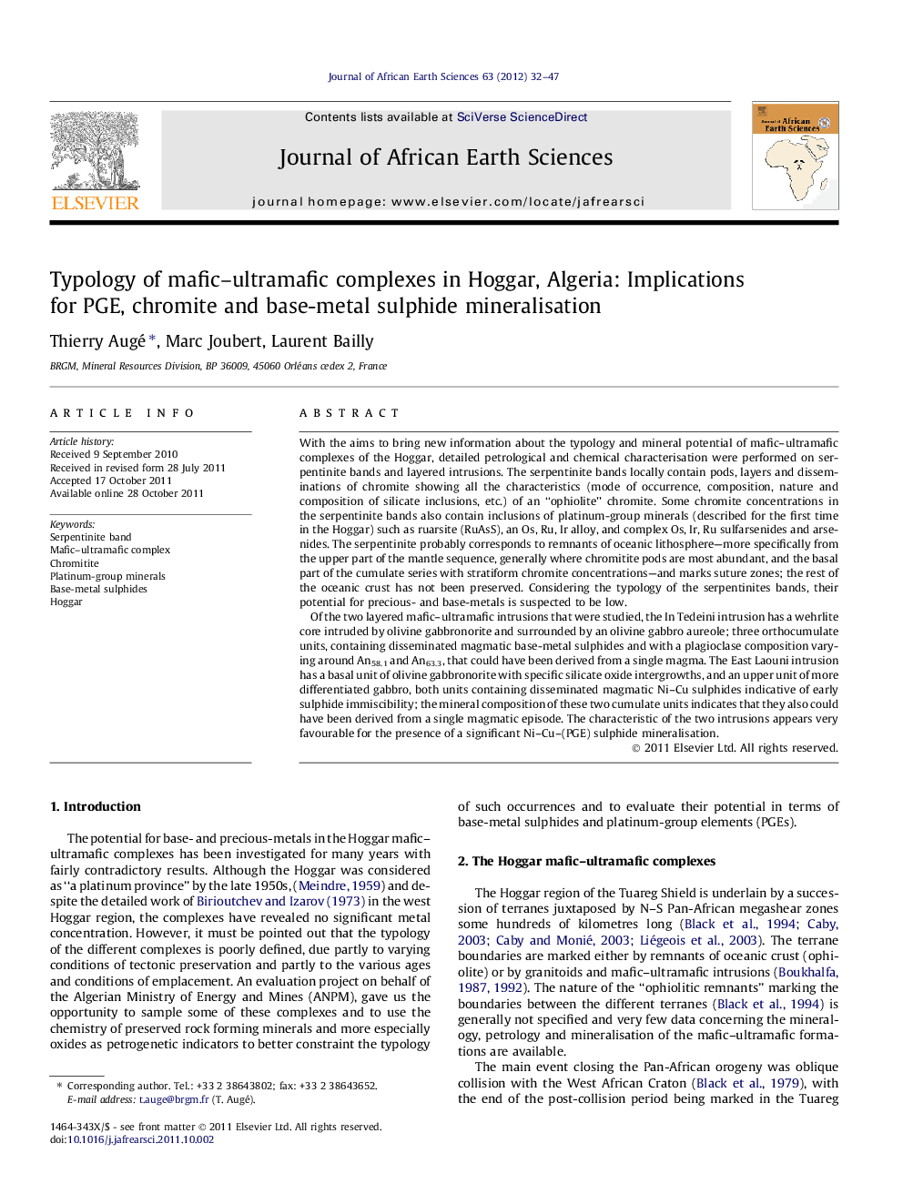 Typology of mafic–ultramafic complexes in Hoggar, Algeria: Implications for PGE, chromite and base-metal sulphide mineralisation