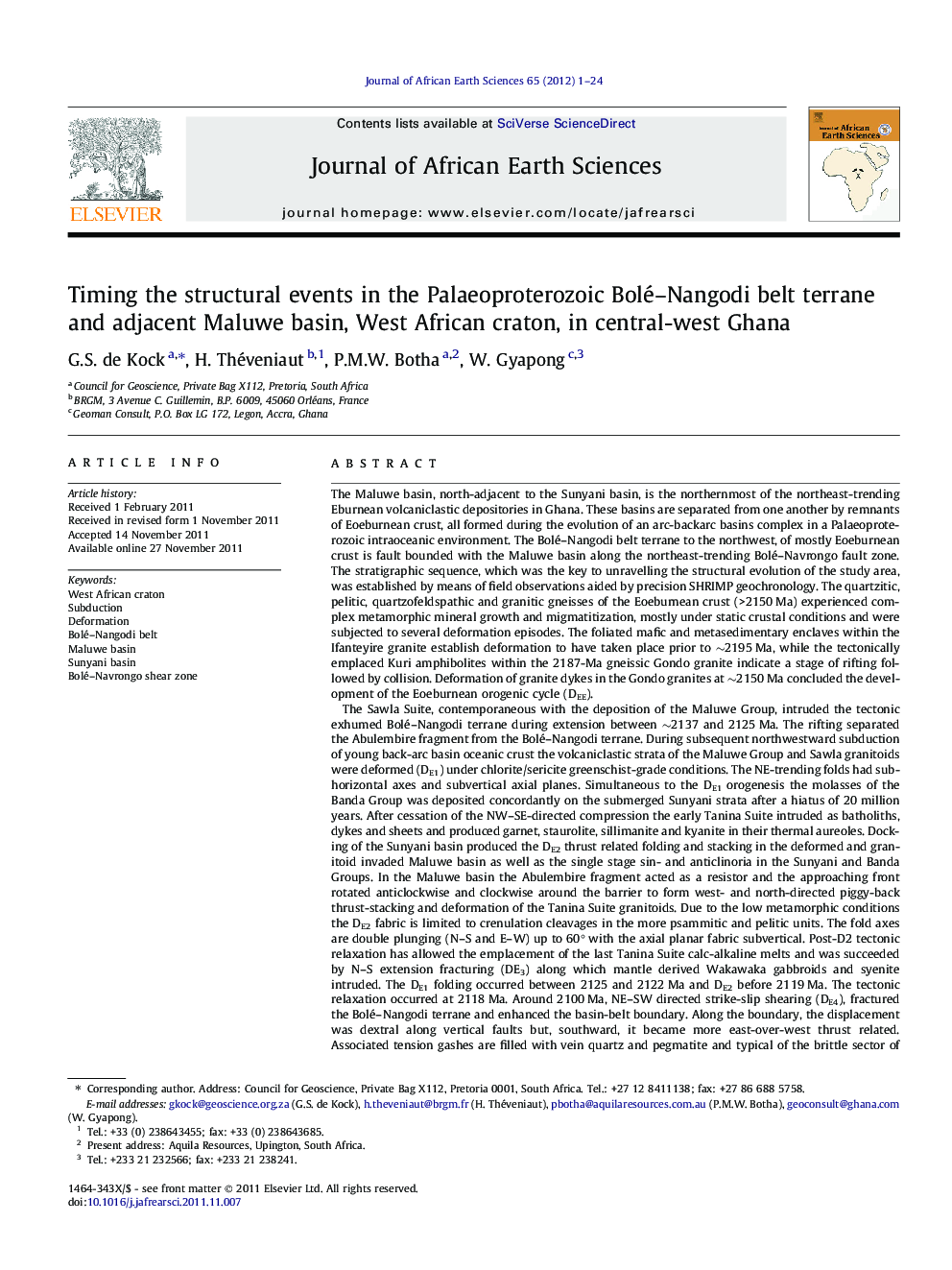 Timing the structural events in the Palaeoproterozoic Bolé-Nangodi belt terrane and adjacent Maluwe basin, West African craton, in central-west Ghana