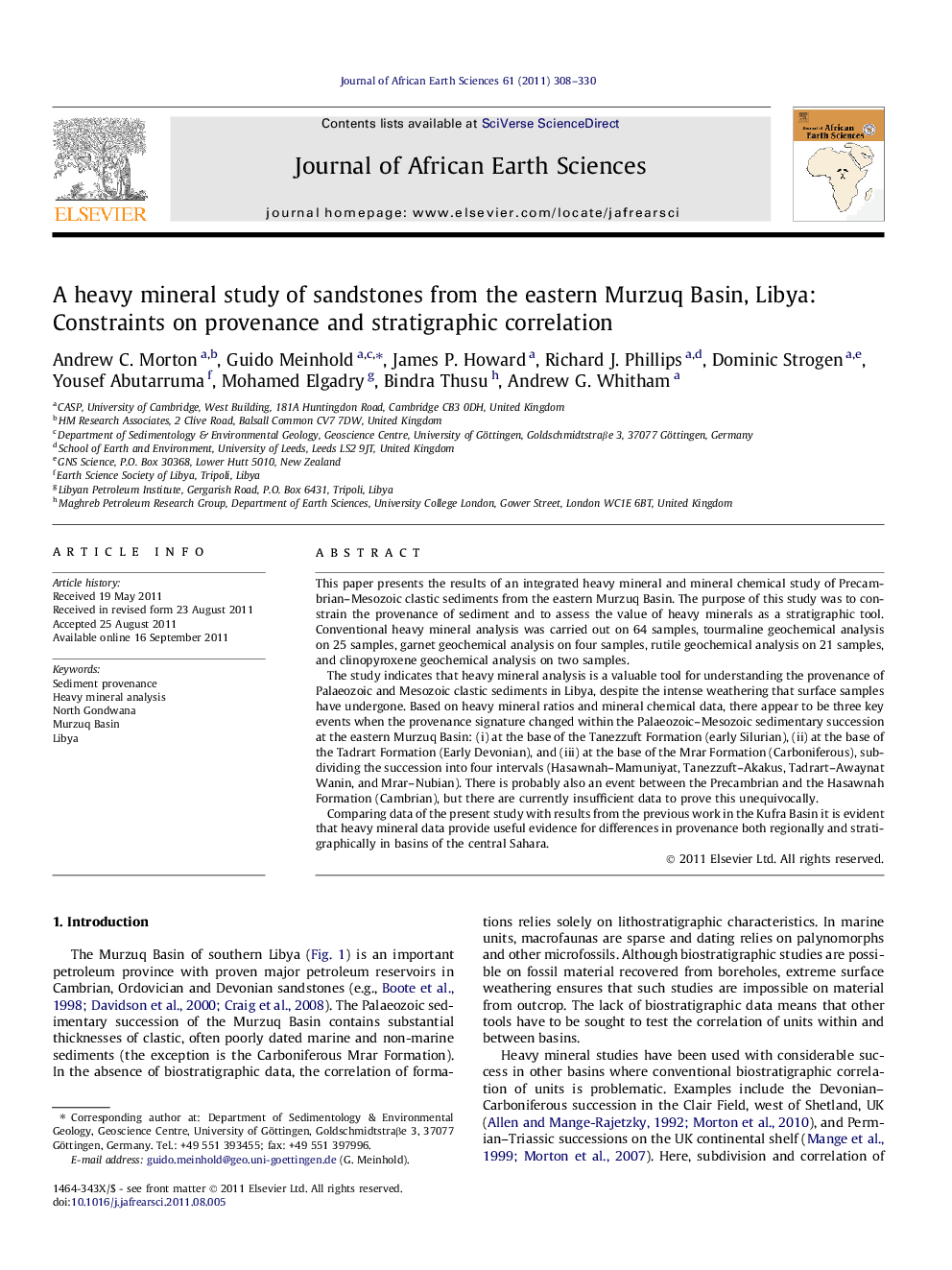 A heavy mineral study of sandstones from the eastern Murzuq Basin, Libya: Constraints on provenance and stratigraphic correlation