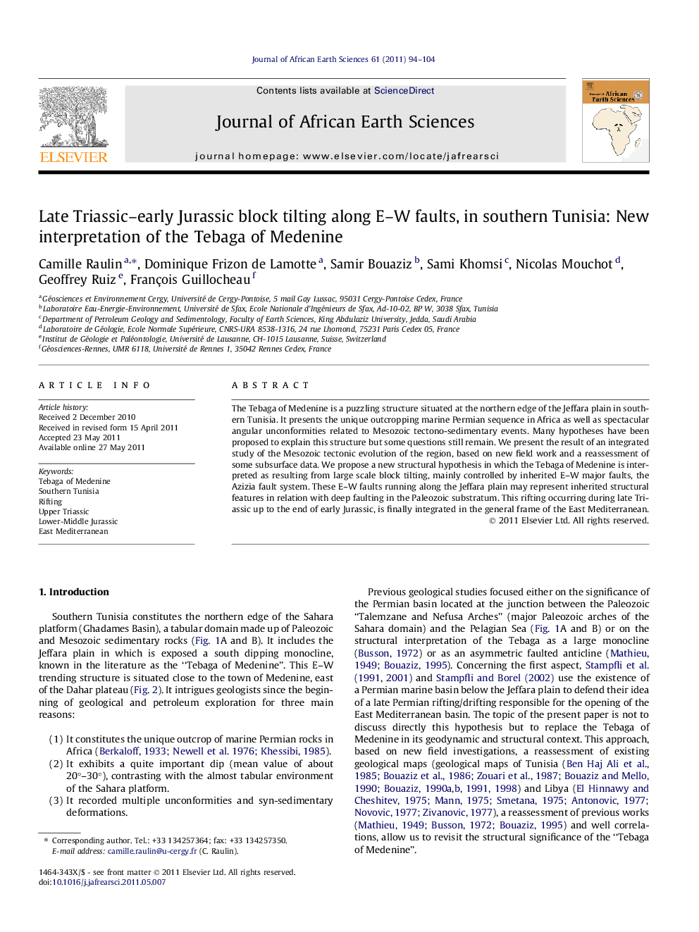 Late Triassic–early Jurassic block tilting along E–W faults, in southern Tunisia: New interpretation of the Tebaga of Medenine