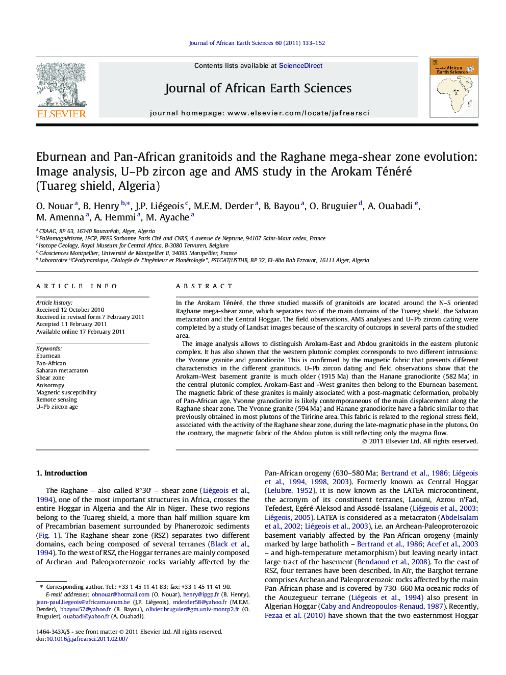 Eburnean and Pan-African granitoids and the Raghane mega-shear zone evolution: Image analysis, U-Pb zircon age and AMS study in the Arokam Ténéré (Tuareg shield, Algeria)