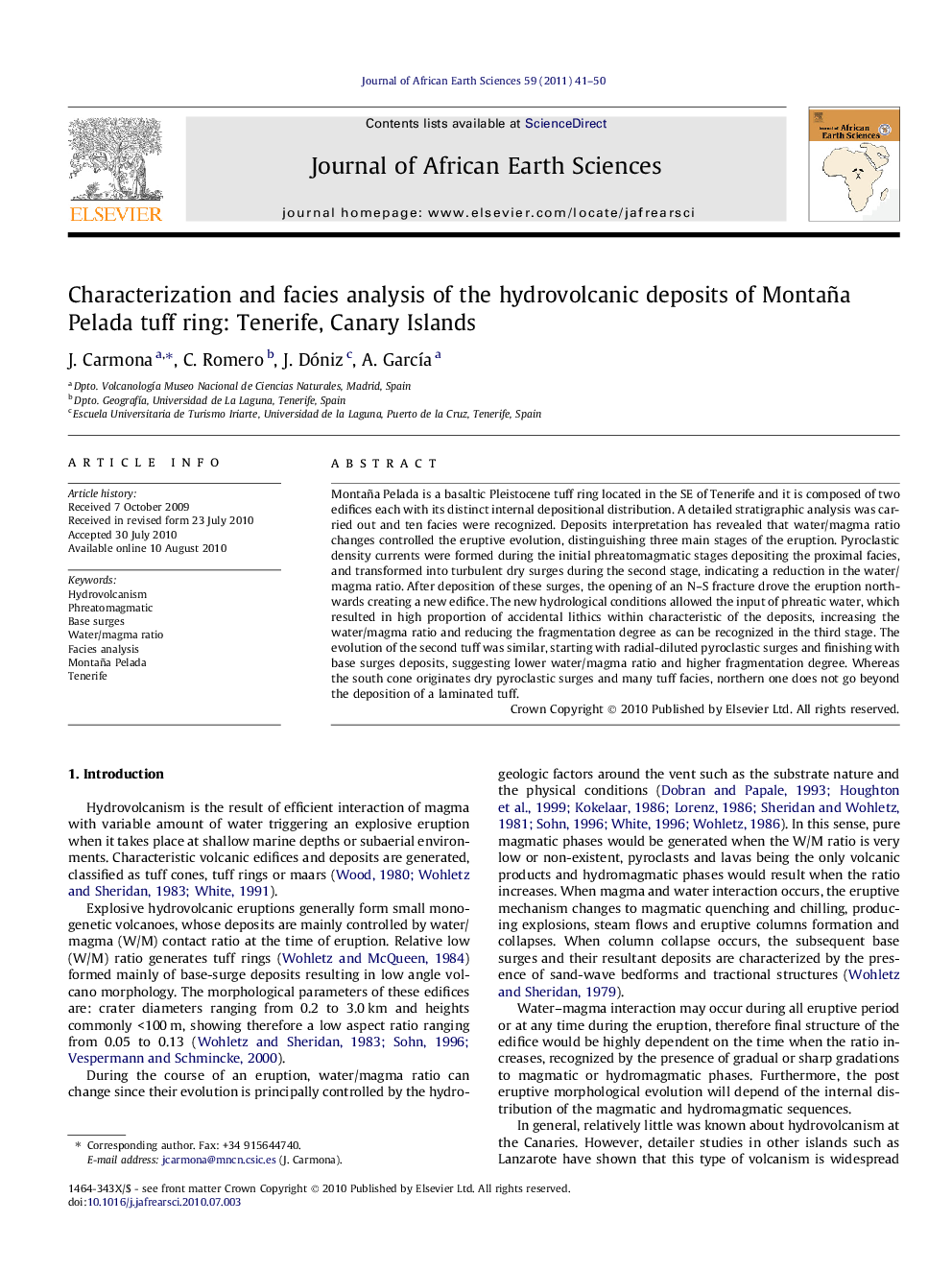 Characterization and facies analysis of the hydrovolcanic deposits of Montaña Pelada tuff ring: Tenerife, Canary Islands