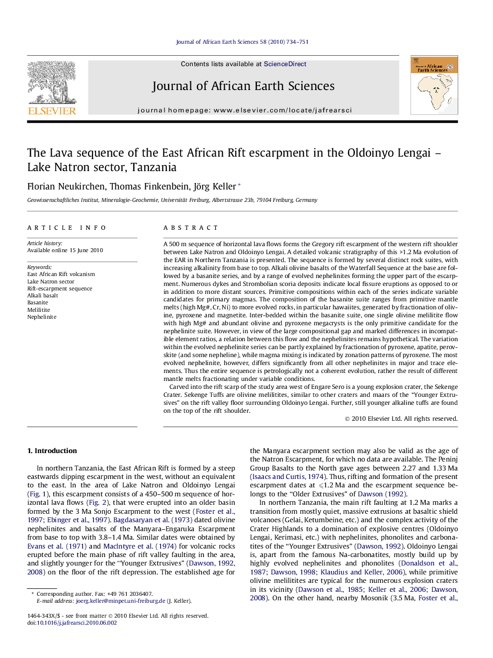 The Lava sequence of the East African Rift escarpment in the Oldoinyo Lengai – Lake Natron sector, Tanzania