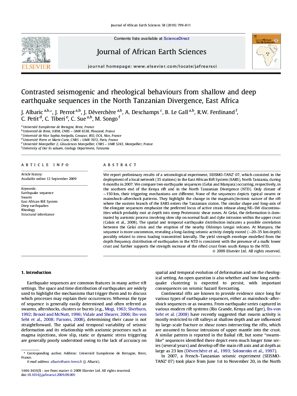 Contrasted seismogenic and rheological behaviours from shallow and deep earthquake sequences in the North Tanzanian Divergence, East Africa
