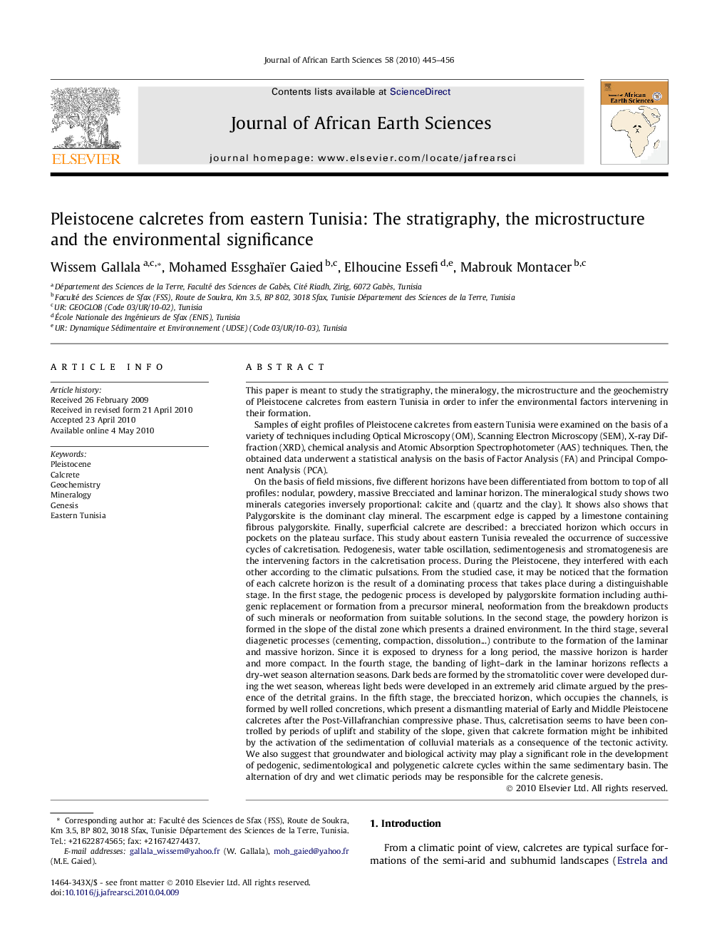 Pleistocene calcretes from eastern Tunisia: The stratigraphy, the microstructure and the environmental significance