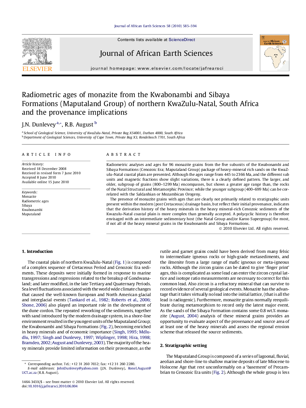 Radiometric ages of monazite from the Kwabonambi and Sibaya Formations (Maputaland Group) of northern KwaZulu-Natal, South Africa and the provenance implications