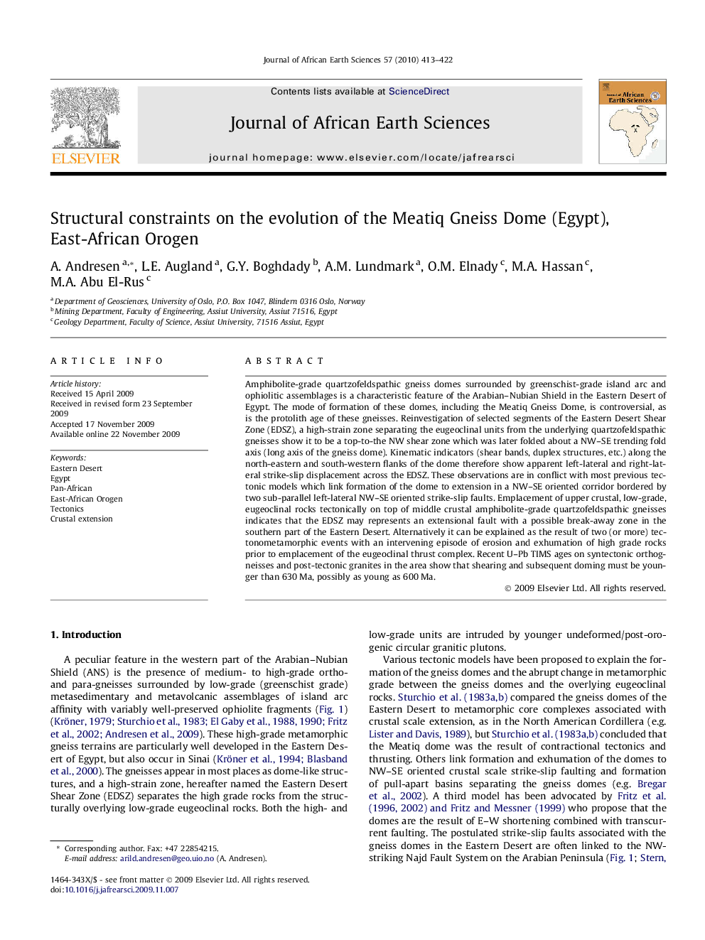 Structural constraints on the evolution of the Meatiq Gneiss Dome (Egypt), East-African Orogen