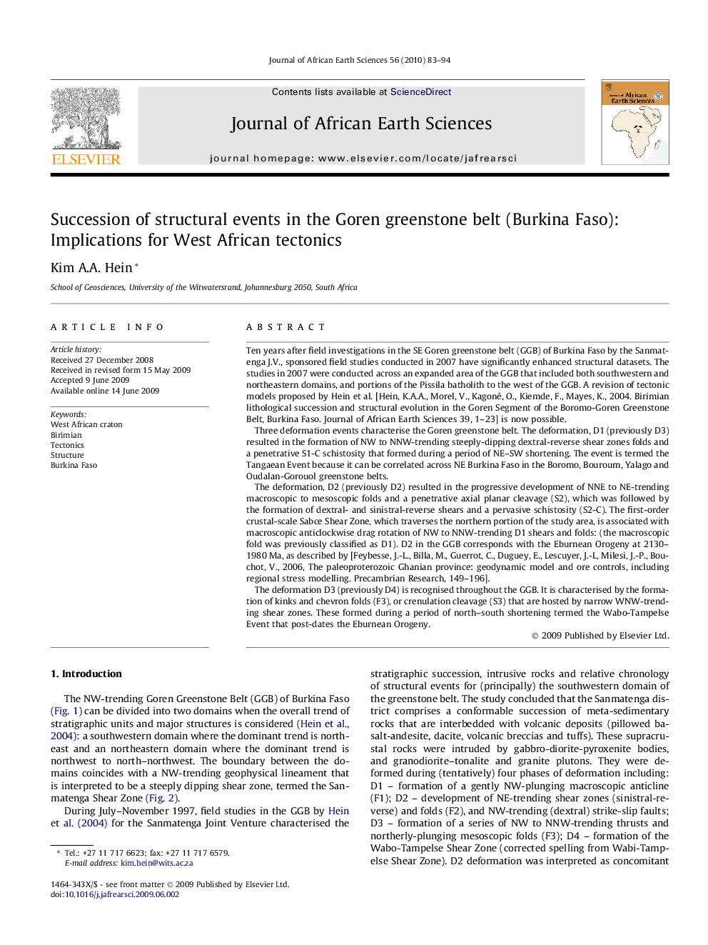 Succession of structural events in the Goren greenstone belt (Burkina Faso): Implications for West African tectonics