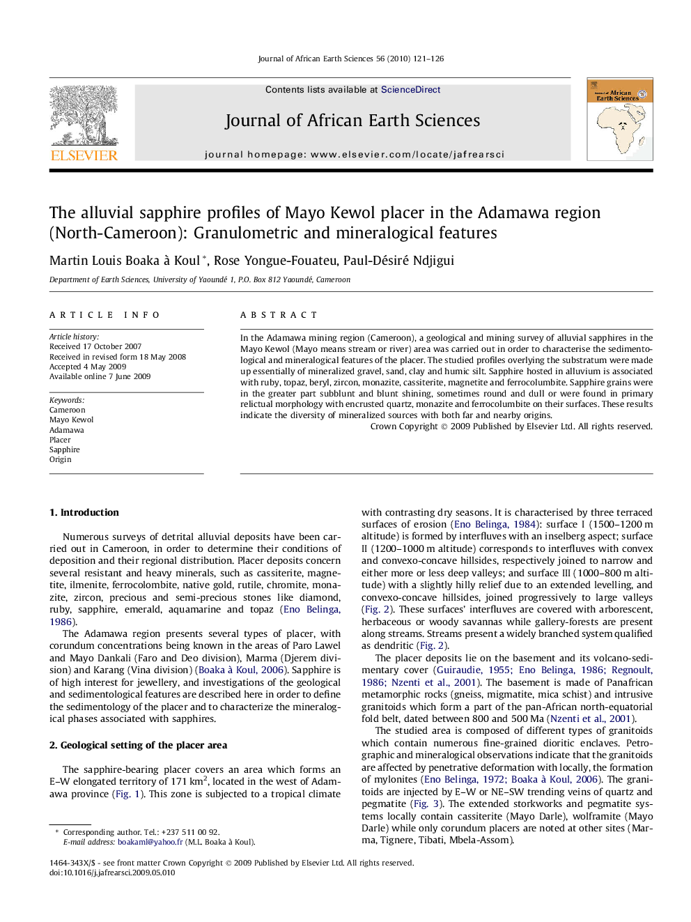 The alluvial sapphire profiles of Mayo Kewol placer in the Adamawa region (North-Cameroon): Granulometric and mineralogical features