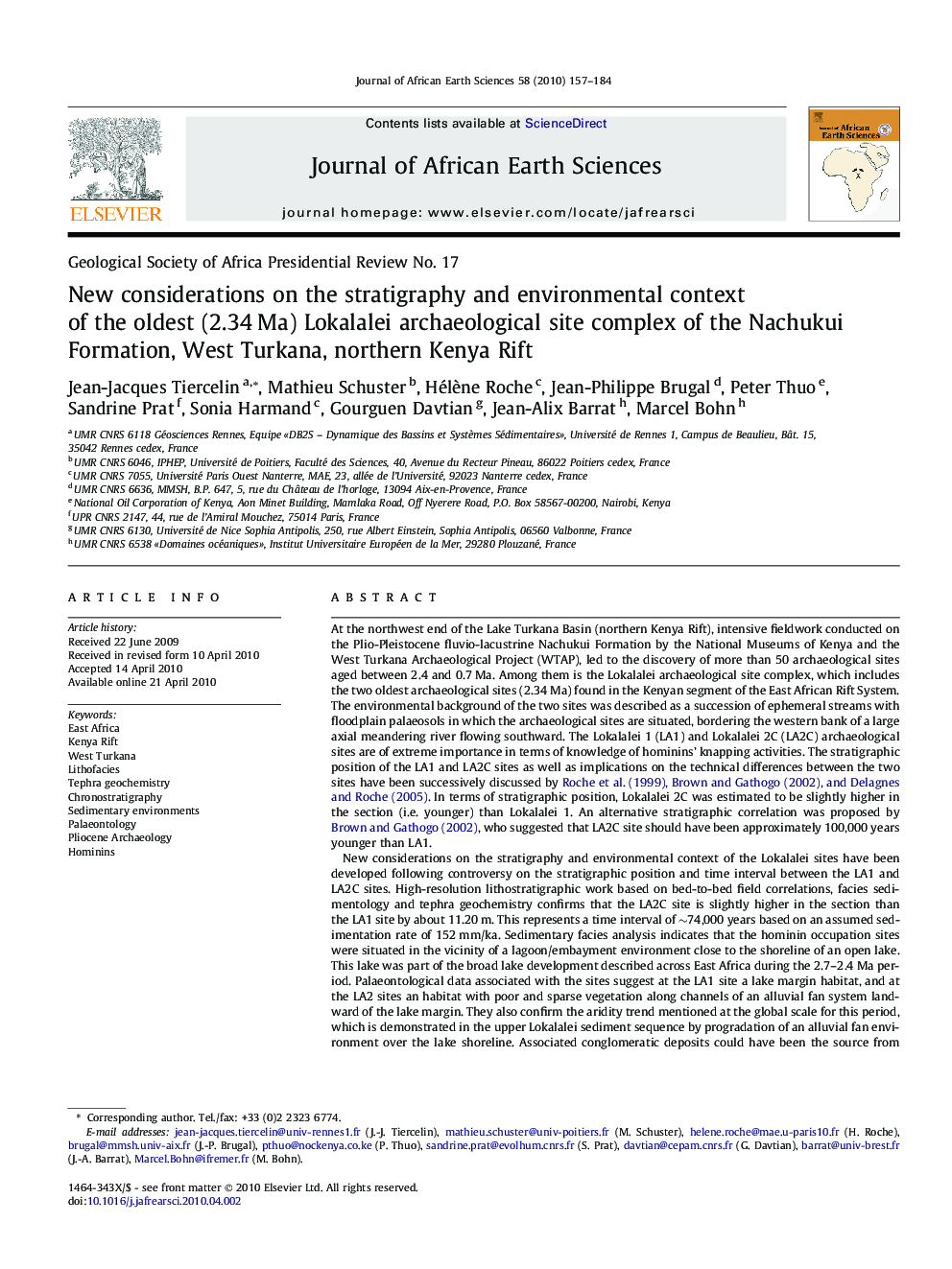 New considerations on the stratigraphy and environmental context of the oldest (2.34 Ma) Lokalalei archaeological site complex of the Nachukui Formation, West Turkana, northern Kenya Rift