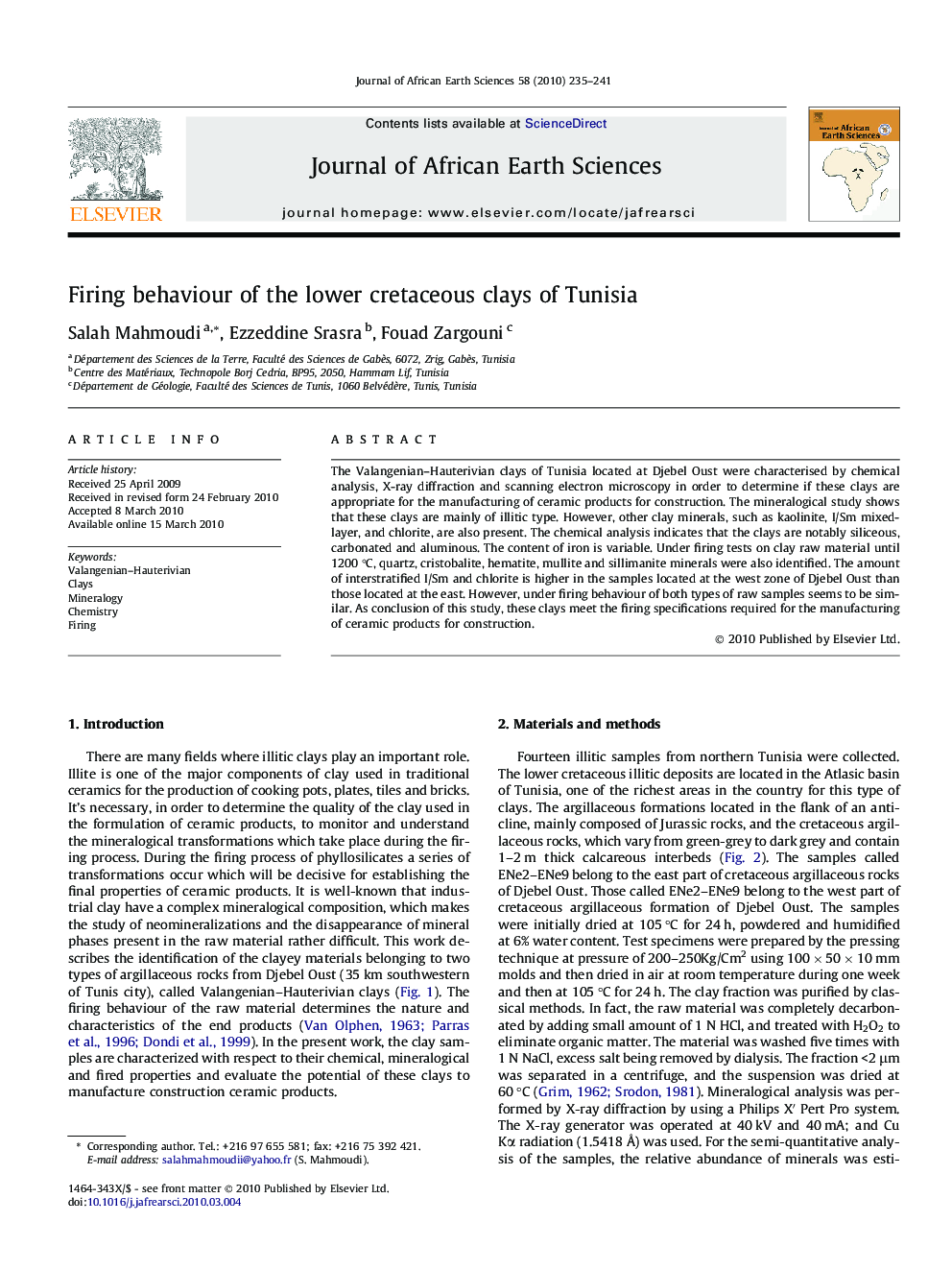 عکس صفحه اول مقاله: Firing behaviour of the lower cretaceous clays of Tunisia Firing behaviour of the lower cretaceous clays of Tunisia