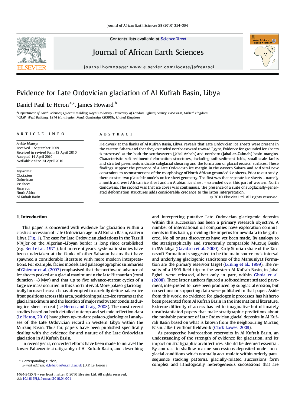 Evidence for Late Ordovician glaciation of Al Kufrah Basin, Libya