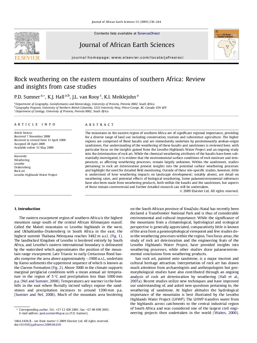 Rock weathering on the eastern mountains of southern Africa: Review and insights from case studies