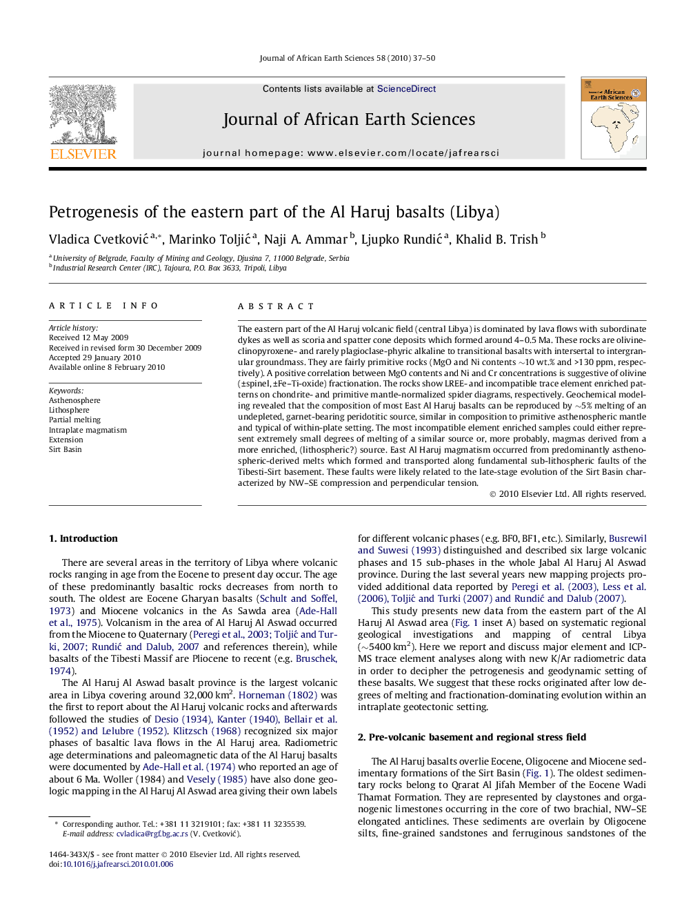 Petrogenesis of the eastern part of the Al Haruj basalts (Libya)