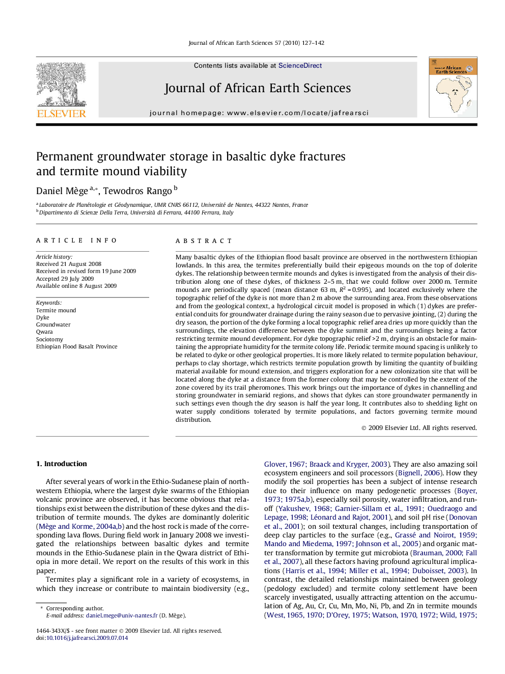 Permanent groundwater storage in basaltic dyke fractures and termite mound viability