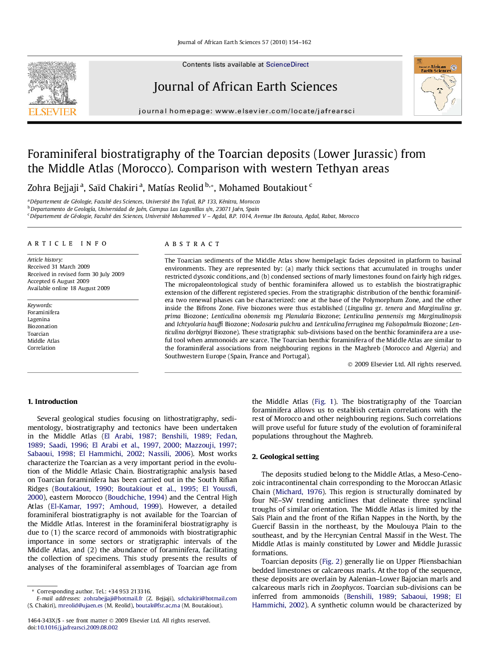 Foraminiferal biostratigraphy of the Toarcian deposits (Lower Jurassic) from the Middle Atlas (Morocco). Comparison with western Tethyan areas