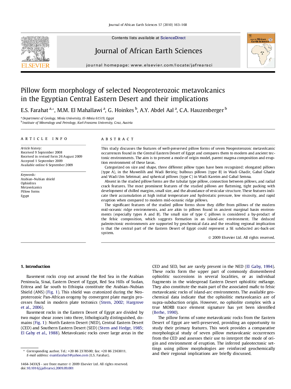 Pillow form morphology of selected Neoproterozoic metavolcanics in the Egyptian Central Eastern Desert and their implications