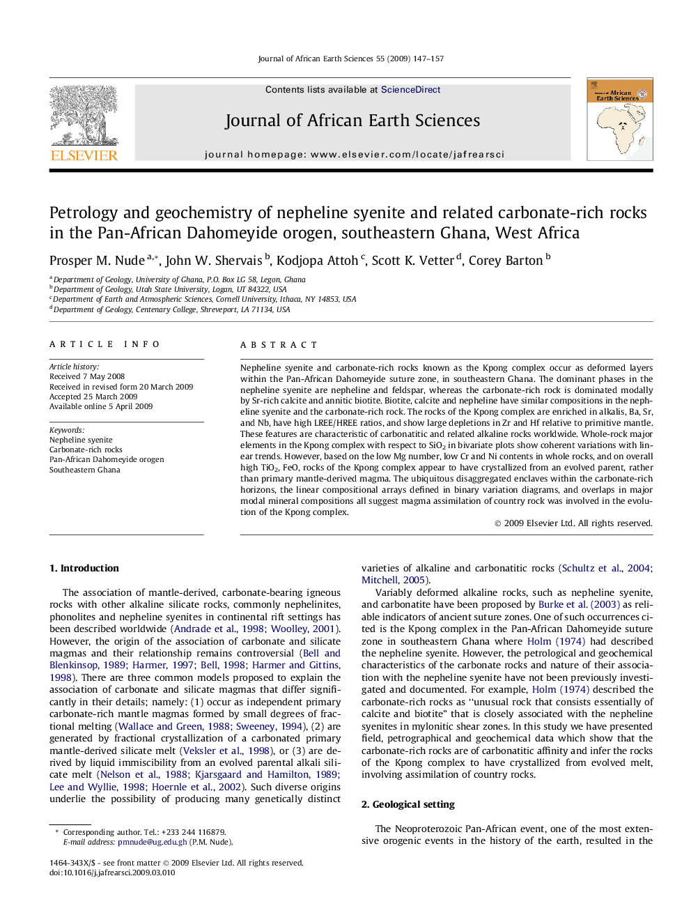 Petrology and geochemistry of nepheline syenite and related carbonate-rich rocks in the Pan-African Dahomeyide orogen, southeastern Ghana, West Africa