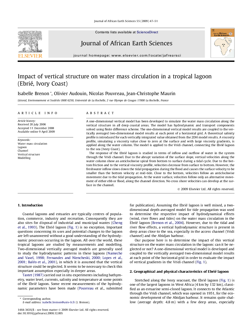 Impact of vertical structure on water mass circulation in a tropical lagoon (Ebrié, Ivory Coast)