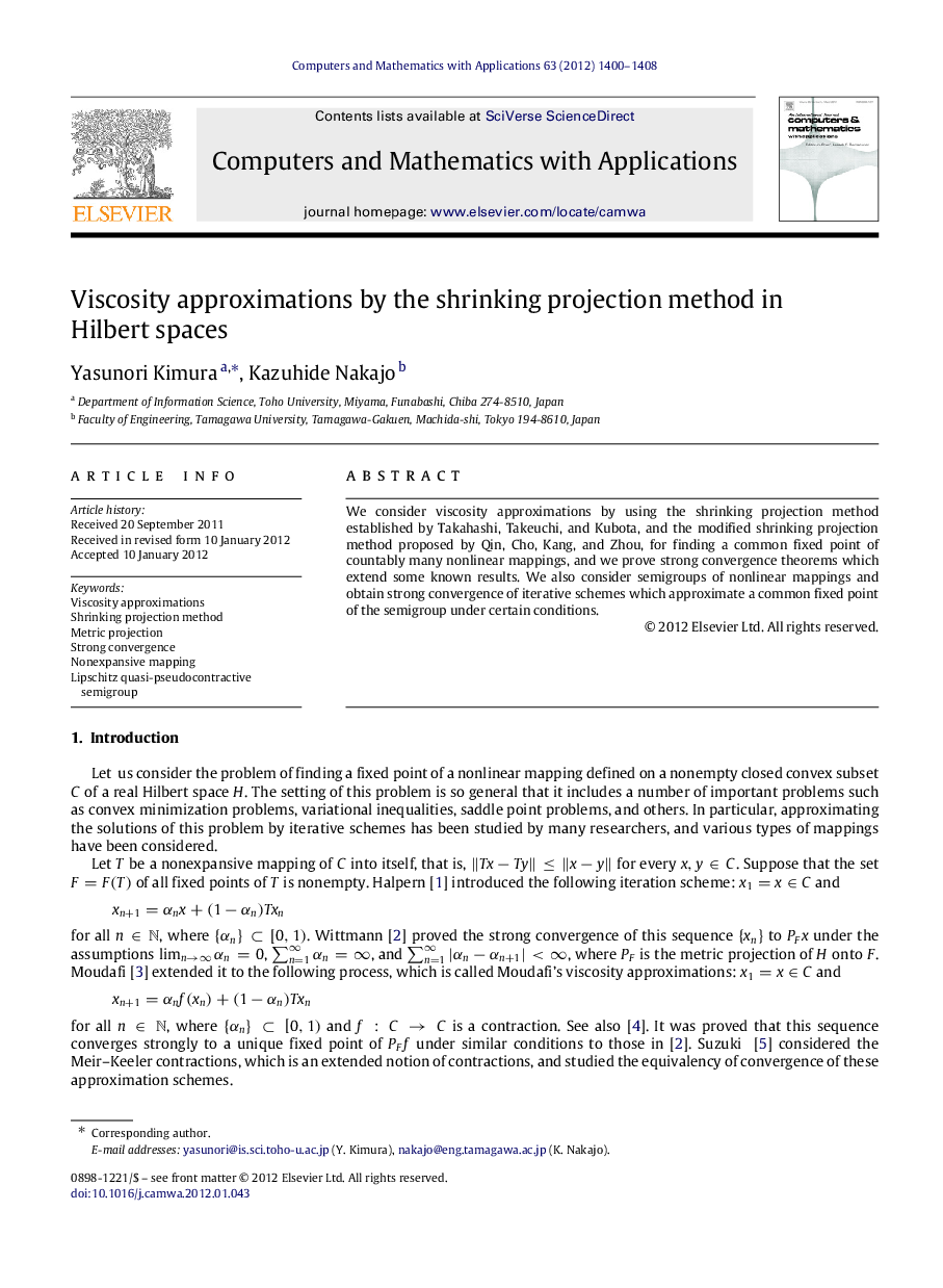 Viscosity approximations by the shrinking projection method in Hilbert spaces