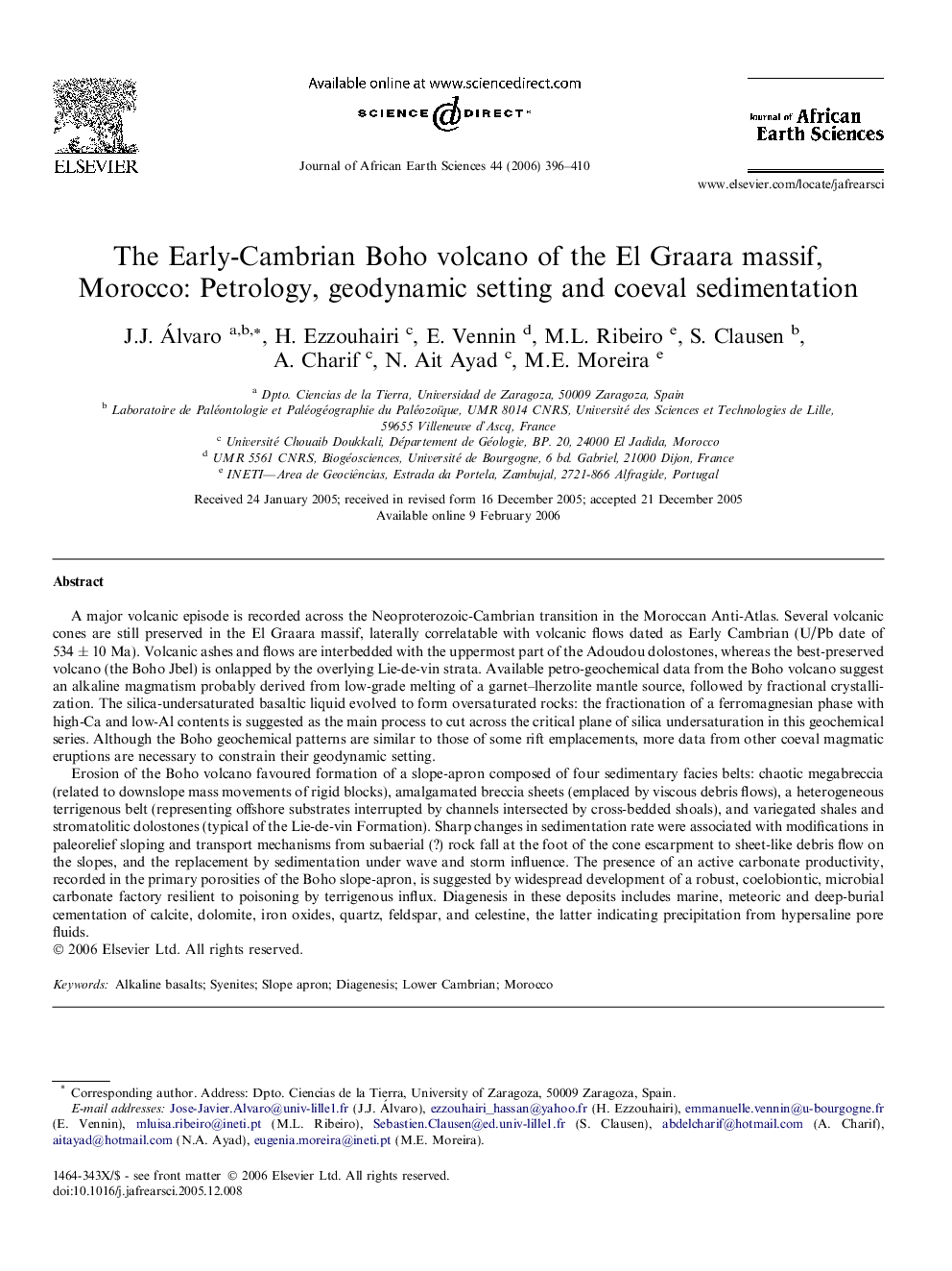 The Early-Cambrian Boho volcano of the El Graara massif, Morocco: Petrology, geodynamic setting and coeval sedimentation