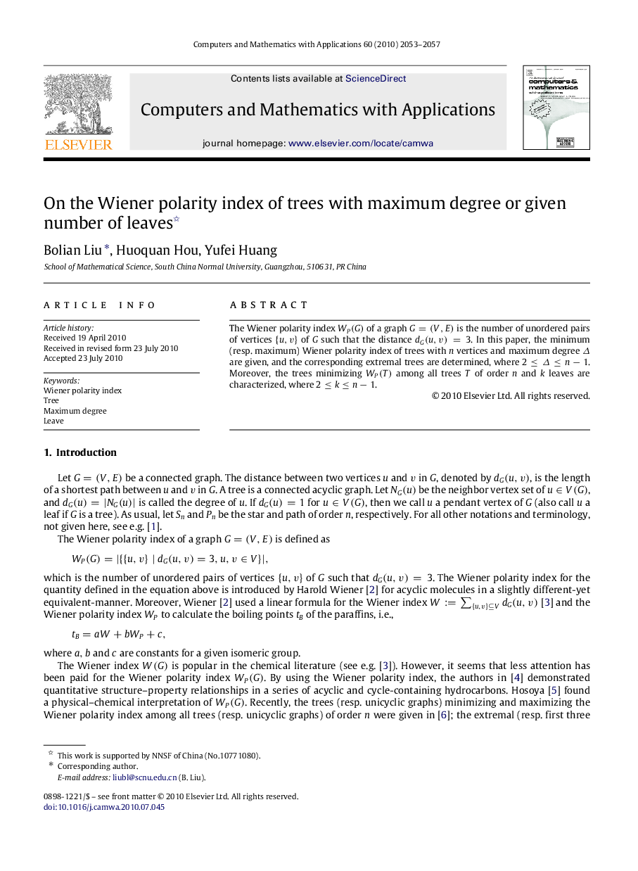 On the Wiener polarity index of trees with maximum degree or given number of leaves 