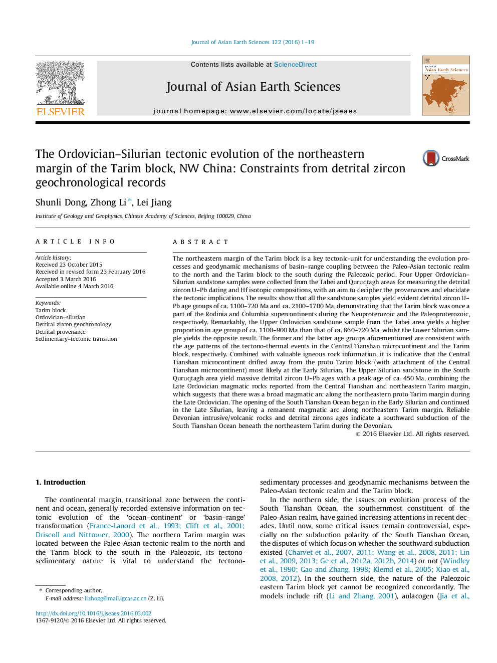 The Ordovician–Silurian tectonic evolution of the northeastern margin of the Tarim block, NW China: Constraints from detrital zircon geochronological records