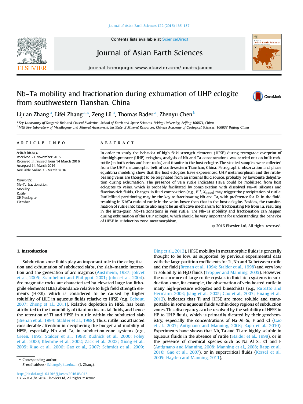 Nb–Ta mobility and fractionation during exhumation of UHP eclogite from southwestern Tianshan, China