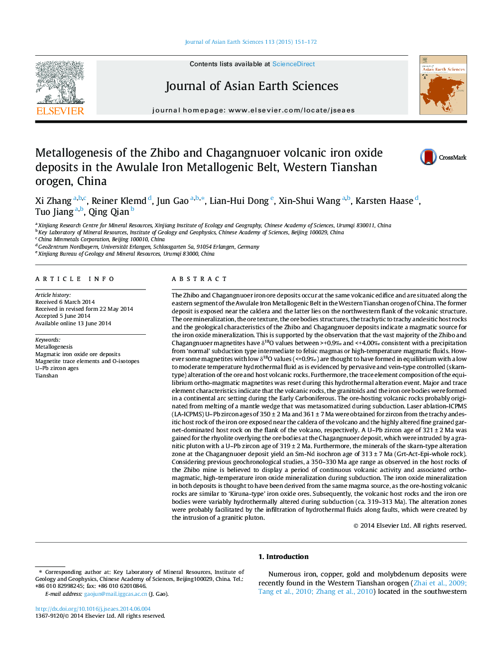 Metallogenesis of the Zhibo and Chagangnuoer volcanic iron oxide deposits in the Awulale Iron Metallogenic Belt, Western Tianshan orogen, China