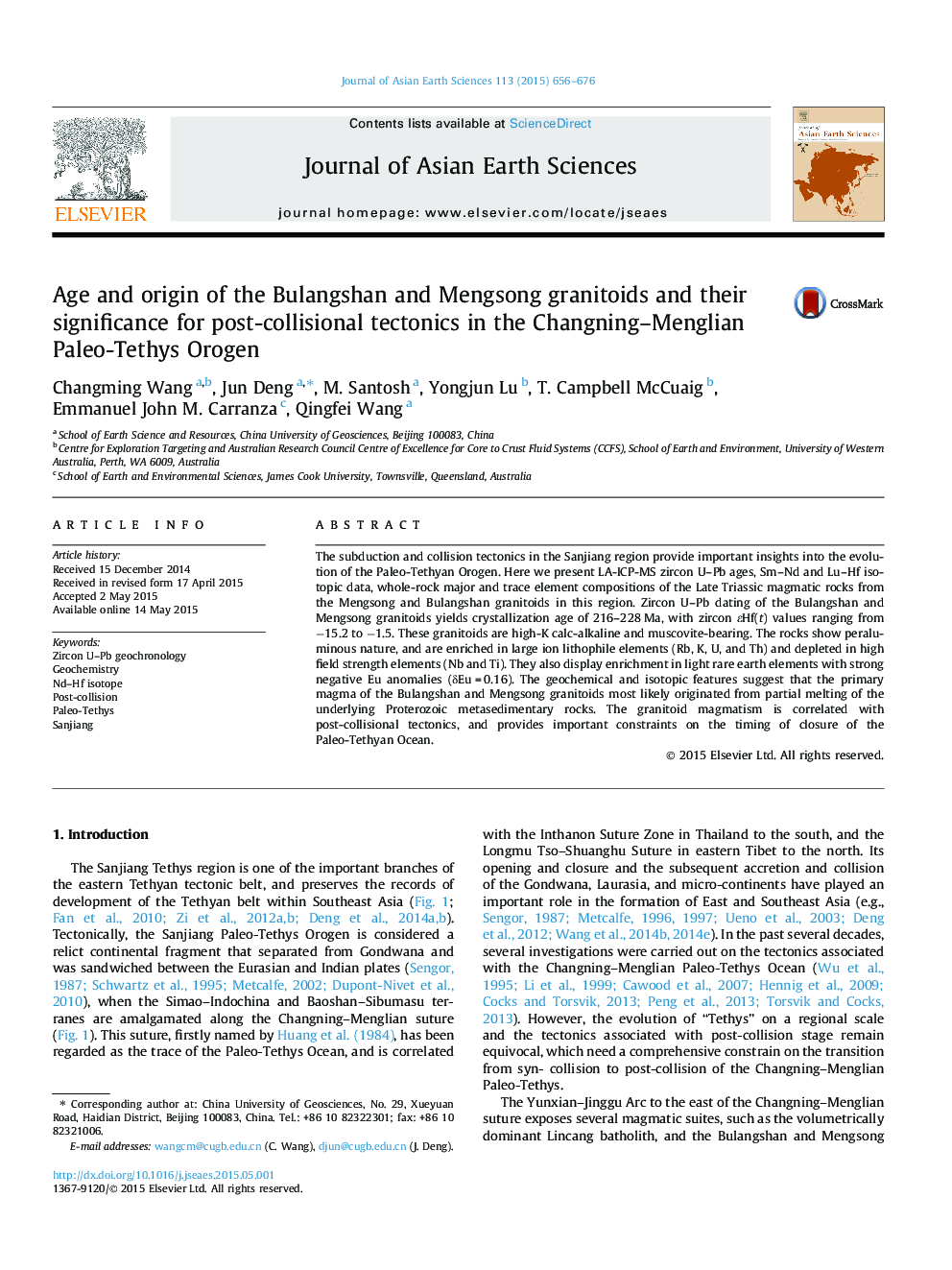 Age and origin of the Bulangshan and Mengsong granitoids and their significance for post-collisional tectonics in the Changning–Menglian Paleo-Tethys Orogen