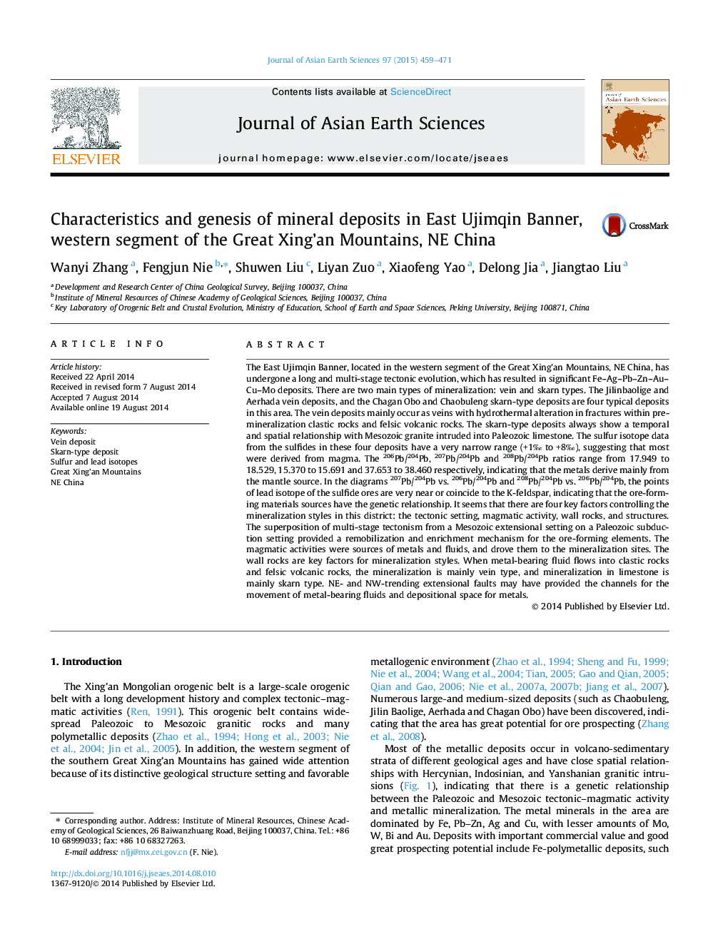 Characteristics and genesis of mineral deposits in East Ujimqin Banner, western segment of the Great Xing’an Mountains, NE China