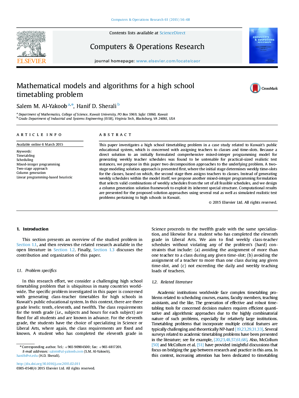 Mathematical models and algorithms for a high school timetabling problem