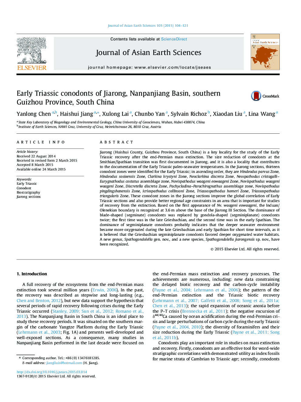 Early Triassic conodonts of Jiarong, Nanpanjiang Basin, southern Guizhou Province, South China