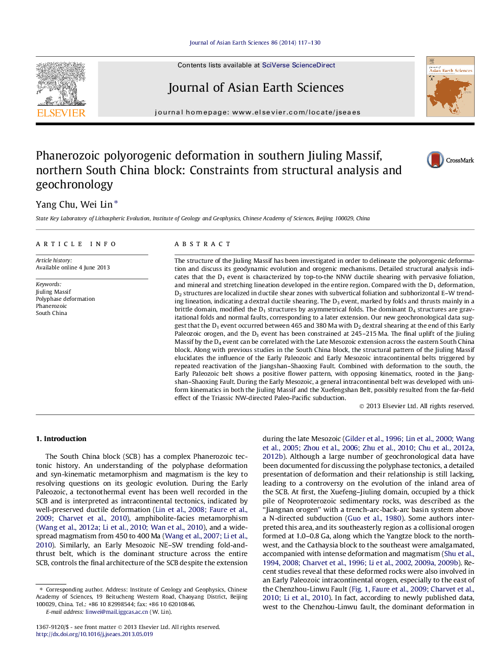 Phanerozoic polyorogenic deformation in southern Jiuling Massif, northern South China block: Constraints from structural analysis and geochronology