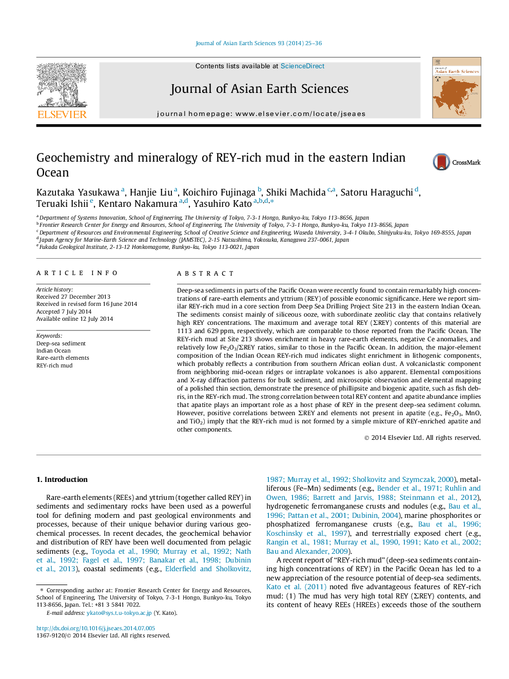 Geochemistry and mineralogy of REY-rich mud in the eastern Indian Ocean