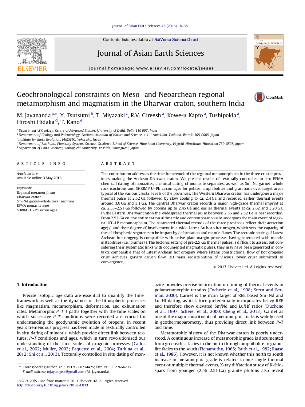 Geochronological constraints on Meso- and Neoarchean regional metamorphism and magmatism in the Dharwar craton, southern India