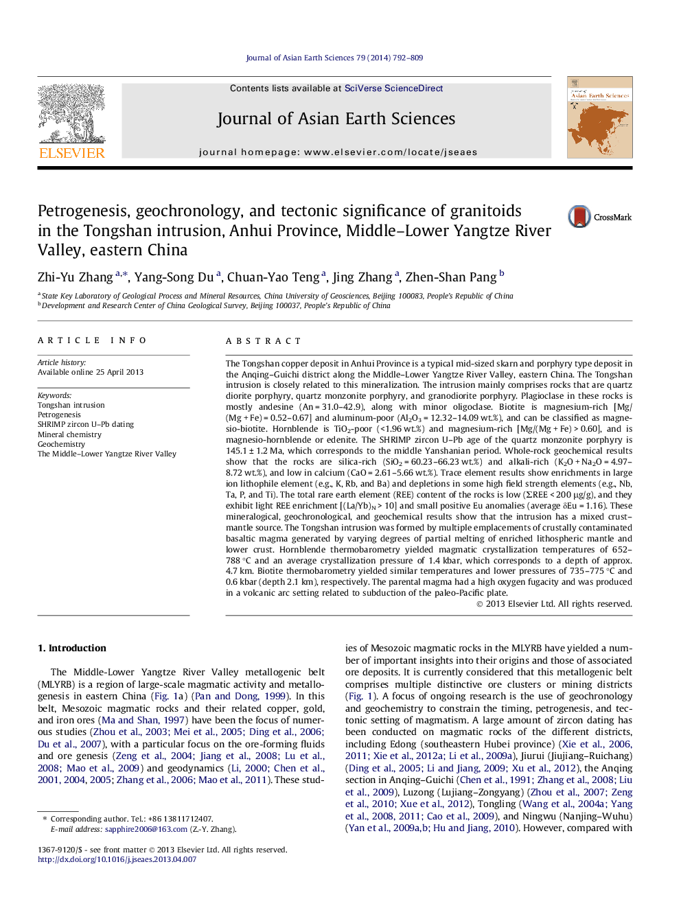 Petrogenesis, geochronology, and tectonic significance of granitoids in the Tongshan intrusion, Anhui Province, Middle–Lower Yangtze River Valley, eastern China