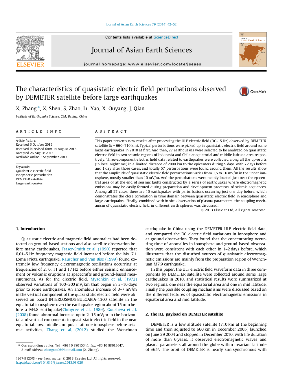 The characteristics of quasistatic electric field perturbations observed by DEMETER satellite before large earthquakes