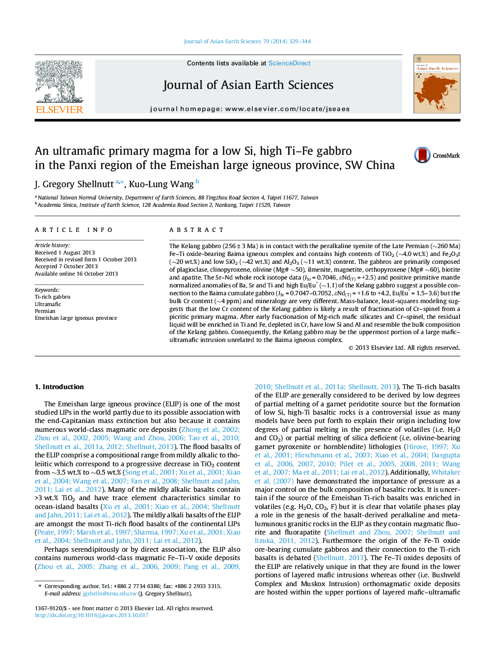An ultramafic primary magma for a low Si, high Ti–Fe gabbro in the Panxi region of the Emeishan large igneous province, SW China