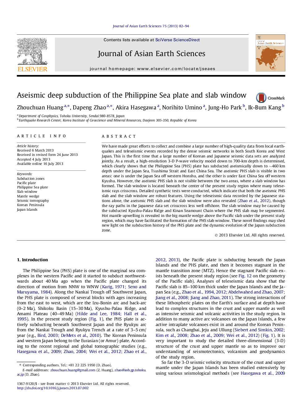 Aseismic deep subduction of the Philippine Sea plate and slab window