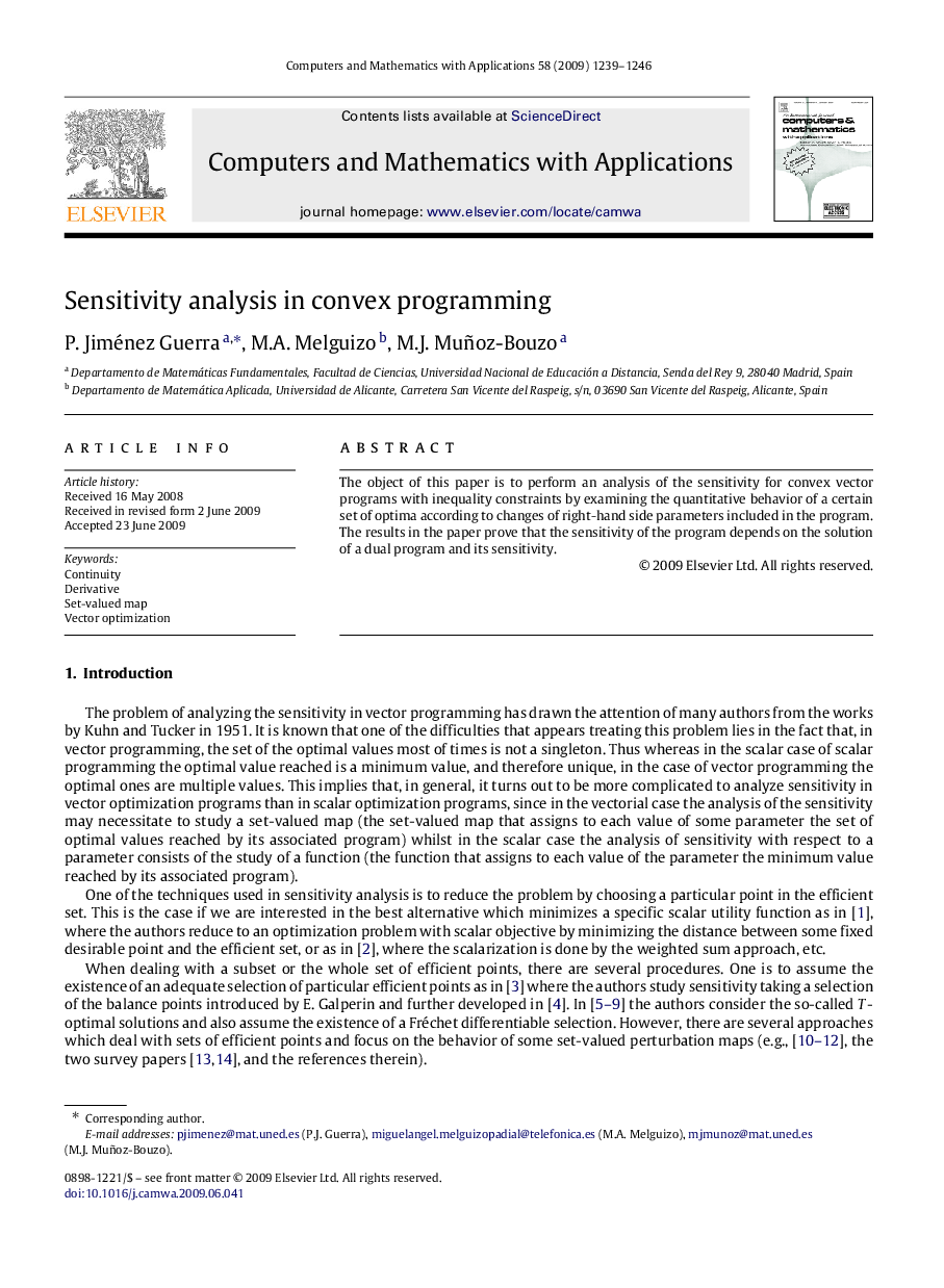 Sensitivity analysis in convex programming