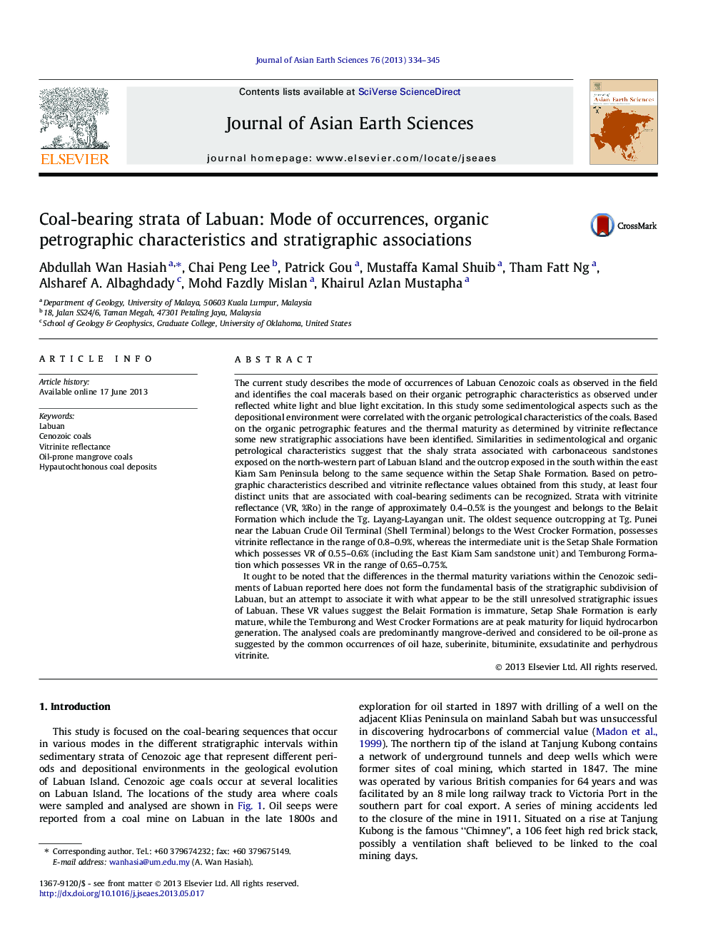 Coal-bearing strata of Labuan: Mode of occurrences, organic petrographic characteristics and stratigraphic associations